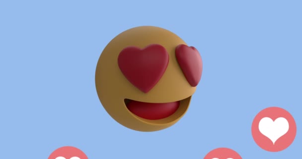 Animation Multiples Yeux Coeur Face Emoji Contre Des Icônes Coeur — Video