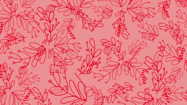 Animation Motifs Traditionnels Fleurs Feuilles Noël Contour Rouge Sur Fond — Video