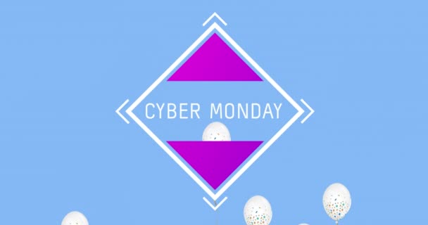 网络动画星期一的文字呈正方形 与蓝色背景的白色气球相对照 情人节快乐销售的概念数码生成的图像 — 图库视频影像