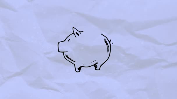 Animation Des Amerikanischen Dollarzeichens Schwarz Auf Rosa Sparschwein Auf Grauem — Stockvideo
