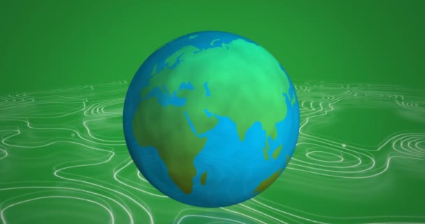 Animatie Van Planeet Aarde Draaiend Witte Kaartlijnen Groene Achtergrond Wereldwijd — Stockvideo