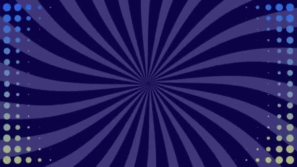旋转紫色条纹与橙色圆形轮廓的动画 黄色和蓝色圆点催眠地在无缝循环中移动 光和运动概念数字生成的图像 — 图库视频影像