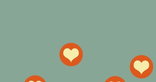 Анімація Декількох Значків Серця Плавають Блідо Зеленому Тлі Концепція Глобальної — стокове відео