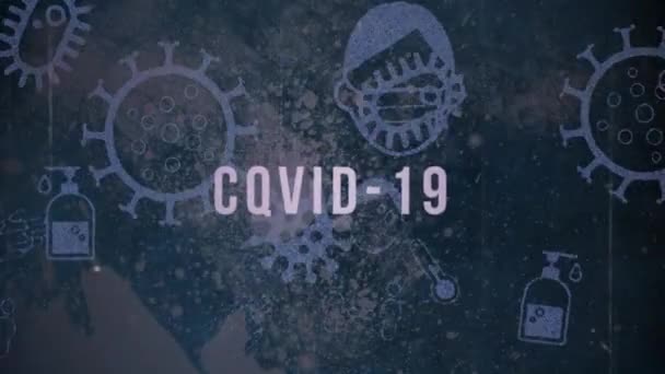 Animazione Della Parola Covid Cellule Covid Volti Coperti Maschere Sfondo — Video Stock