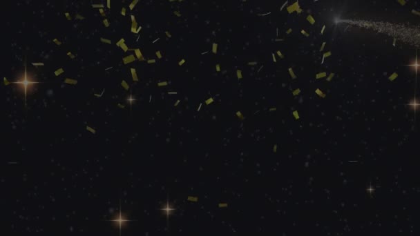 Parlayan Yıldız Kayması Altın Konfetilerin Yağdığı Noel Kutlamalarının Animasyonu Noel — Stok video
