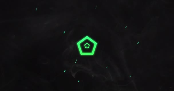 Animatie Van Meerdere Groene Neon Vijfhoeken Draaien Bewegen Zwarte Achtergrond — Stockvideo