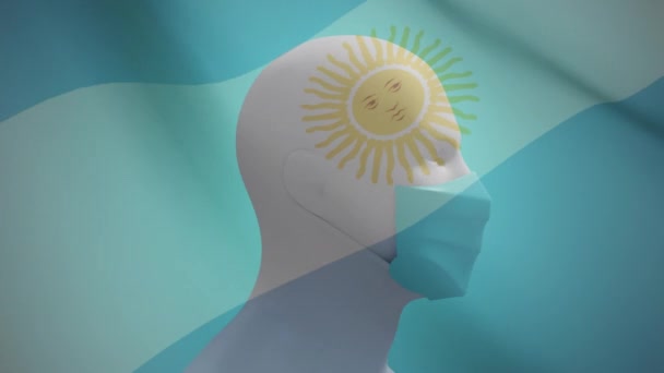 Animación Bandera Argentina Ondeando Sobre Modelo Cabeza Humana Con Una — Vídeos de Stock