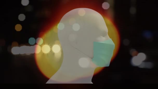 Animacja Komórek Covida Ludzkiego Modelu Głowy Masce Twarzy Obracającej Się — Wideo stockowe