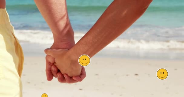 Κινούμενο Σχέδιο Πολλαπλής Χαμογελαστής Φατσούλας Emoji Που Επιπλέει Στο Μέσο — Αρχείο Βίντεο