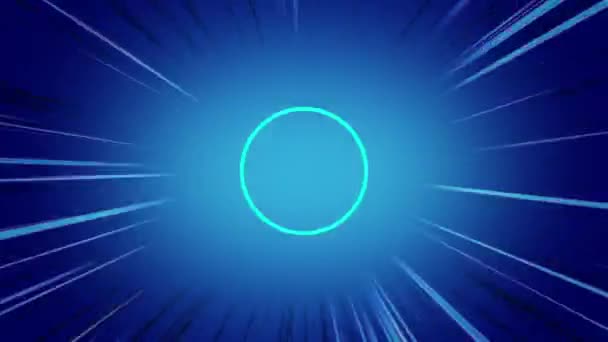Animacja Niebieskich Okręgów Kropek Poruszających Się Hipnotycznie Centralnego Punktu Wiązkami — Wideo stockowe