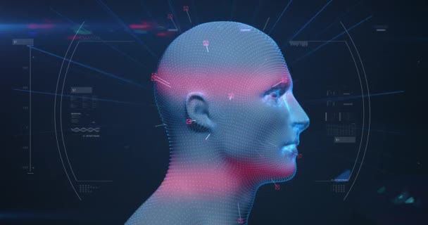Animation Blue Pink Glowing Human Head Model Network Connections Data — Stock Video