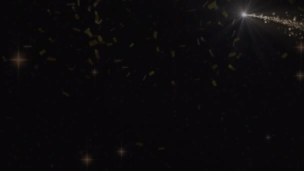 Parlayan Yıldız Kayması Yağan Altın Kar Gölleriyle Noel Kutlamalarının Animasyonu — Stok video