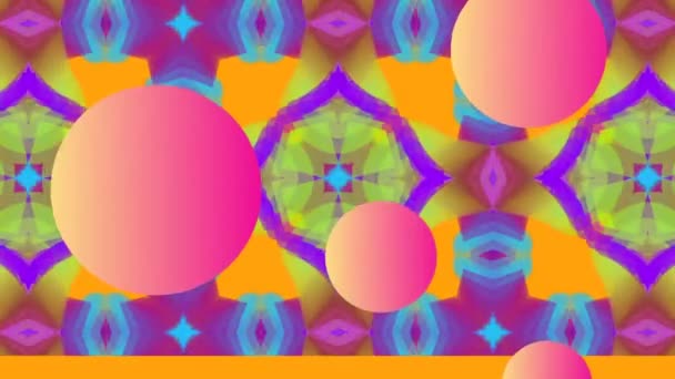 Animação Múltiplas Esferas Rosa Laranja Caleidoscópio Formas Coloridas Que Movem — Vídeo de Stock