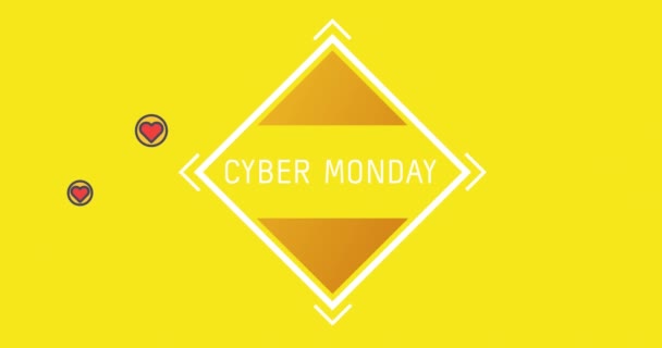 Animation Des Cyber Monday Textes Quadratischer Form Vor Roten Herzsymbolen — Stockvideo