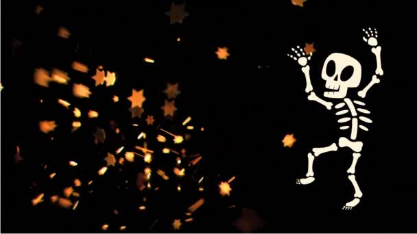 Анимация Человеческого Скелета Нескольких Оранжевых Звезд Движущихся Дующих Черном Фоне — стоковое видео