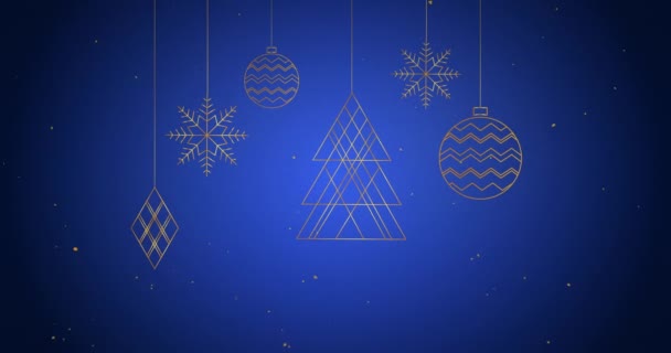 Animazione Palline Natale Decorazioni Appese Sfondo Blu Sfumato Concetto Festività — Video Stock