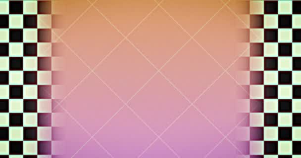 动画的电子游戏屏幕与粉色梯度图案和黑白正方形线移动的两侧 彩色光运动概念数字生成的图像 — 图库视频影像