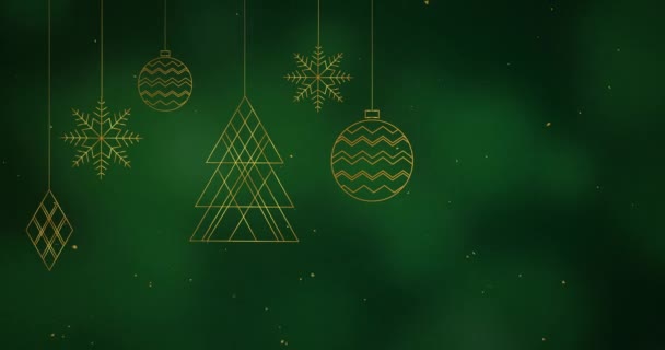 Animação Bugigangas Natal Decorações Penduradas Fundo Verde Gradiente Conceito Festa — Vídeo de Stock