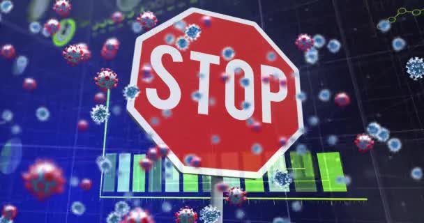 그래프 코로나 바이러스 세포와 디지털 인터페이스의 애니메이션 글로벌 코로나 바이러스 — 비디오