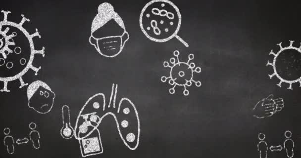 在灰色背景下 覆盖着面具的软组织细胞和面部的动画 Coronavirus Covid 19流行概念数字生成图像 — 图库视频影像