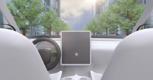 Animace Obrazovky Simulace Videoher Zobrazující Auto Kokpit Projíždějící Ulicemi Města — Stock video