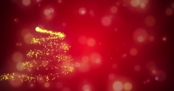 Animação Estrela Cadente Amarela Formando Padrão Árvore Natal Vários Flocos — Vídeo de Stock