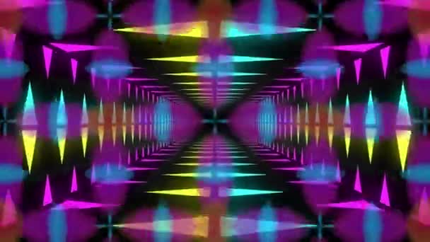 Animation Kaleidoscopic Glowing Blue Yellow Purple Pink Shapes Moving Hypnotically — Stock Video