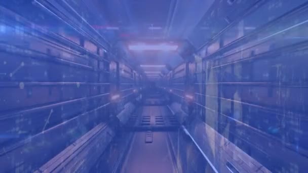 Animación Múltiples Senderos Luz Azul Túnel Brillante Sobre Fondo Azul — Vídeos de Stock