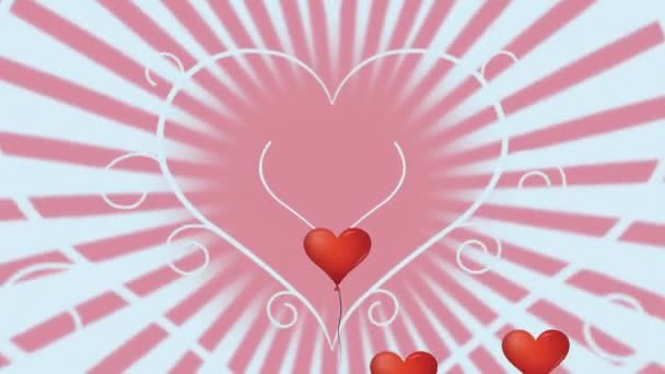 Animace Vícečetných Balónků Tvaru Srdce Plovoucích Proti Designu Srdce Bílém — Stock video