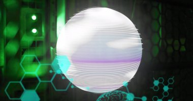 Sunucularda hareket eden bilimsel veri, beyin ve dünya görüntüsü. Küresel ağ, veri işleme, dijital iletişim ve teknoloji konsepti dijital olarak oluşturulmuş görüntü.