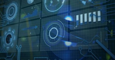 Dijital ekranda çeşitli veri işleme resimleri. veri işleme, teknoloji ve dijital arayüz kavramı dijital olarak oluşturulmuş görüntü.