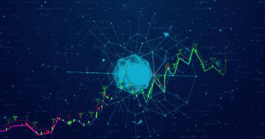 Mavi arkaplandaki bağlantı ağının resmi. iletişim teknolojisi, veri paylaşımı ve dijital arayüz konsepti dijital olarak oluşturulmuş görüntü.