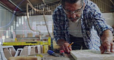 Image of statistics and data processing on grey background. Global business finance and connections concept digitally generated image.