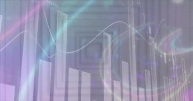 Diyagramlar üzerinde beyaz şekillerin ve dijital tünellerin animasyonu. Küresel iş ve dijital arayüz kavramı dijital olarak oluşturulmuş video.