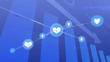 Simgelerle bağlantı ağı üzerinden finansal veri işleme animasyonu. Küresel finans, iş, bağlantılar, hesaplama ve veri işleme kavramı dijital olarak oluşturulmuş video.