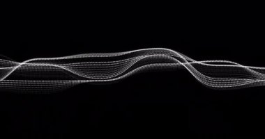 Siyah arka planda hareket eden beyaz noktaların animasyonu. Şekiller ve şablon konsepti dijital olarak oluşturulmuş video.