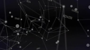 Beyaz noktalar üzerinden veri işleme ağı bağlantılarının animasyonu. Küresel teknoloji ve dijital arayüz konsepti dijital olarak oluşturulmuş video.