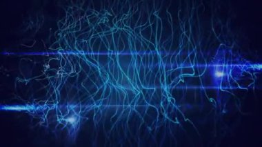 Siyah arkaplanda hareket eden neon çizgilerinin animasyonu. Küresel iş ve dijital arayüz kavramı dijital olarak oluşturulmuş video.