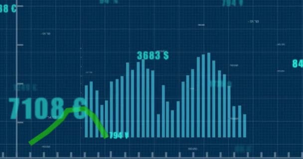 Animace Zpracování Finančních Údajů Přes Mřížku Tmavém Pozadí Globální Finance — Stock video