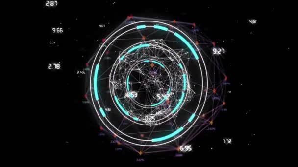 図形上のデータ処理とスキャン範囲のアニメーション グローバルテクノロジーとデジタルインターフェースのコンセプトデジタル生成ビデオ — ストック動画
