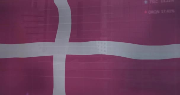 Animação Processamento Dados Financeiros Sobre Bandeira Denmark Conceito Finanças Globais — Vídeo de Stock