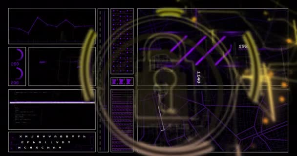 Animatie Van Gegevensverwerking Hangslot Pictogram Donkere Achtergrond Mondiale Cyberbeveiliging Verbindingen — Stockvideo
