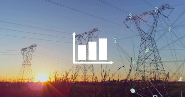 Animatie Van Het Netwerk Van Verbindingen Met Valuta Pictogrammen Diagram — Stockvideo