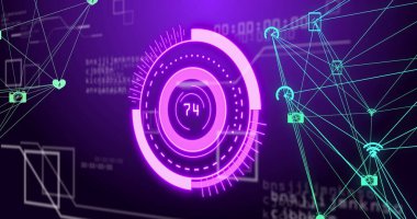 Veri işleme üzerinden tarama ve bağlantı ağının resmi. Küresel teknoloji, çevrimiçi güvenlik ve dijital arayüz kavramı dijital olarak oluşturulmuş görüntü.