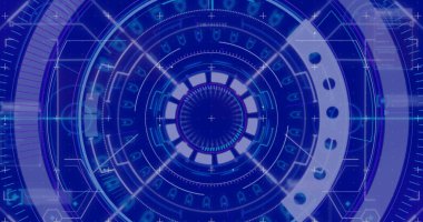 Mavi arkaplanda tarama ve veri işleme resmi. dijital arayüz konsepti dijital olarak oluşturulmuş resim.