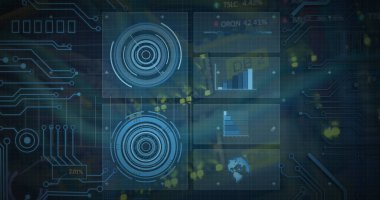 Dijital ekranda çeşitli veri işleme resimleri. veri işleme, teknoloji ve dijital arayüz kavramı dijital olarak oluşturulmuş görüntü.