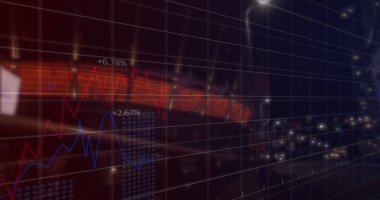 Şehir manzarası üzerinde veri işleme ve küre resmi. küresel iş ve dijital arayüz kavramı dijital olarak oluşturulmuş görüntü.