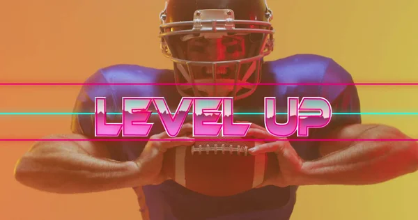 Image Level Text Neon Shapes American Football Player Neon Background — Stock Photo, Image