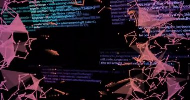 Siyah arkaplan üzerinden veri işleme ve bağlantı ağının animasyonu. Dijital olarak oluşturulmuş küresel bağlantılar, hesaplama ve veri işleme kavramı.