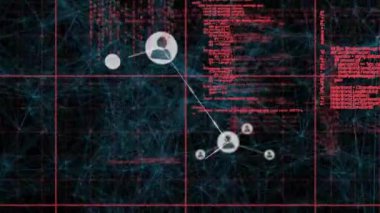 Veri işleme üzerine simgelerle bağlantı ağının animasyonu. Küresel teknoloji ve dijital arayüz konsepti dijital olarak oluşturulmuş video.